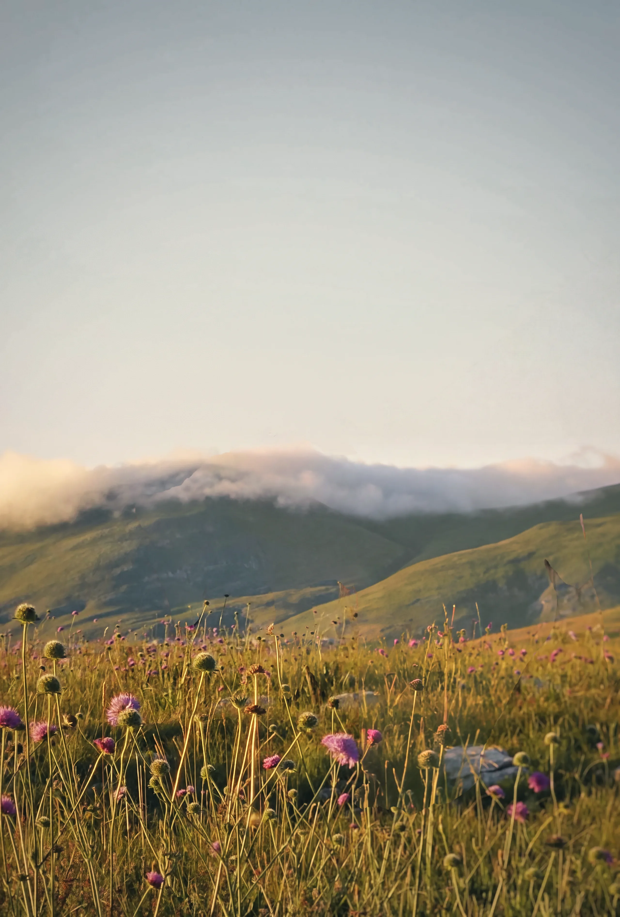 A foal with a white star looks into the camera from pink wildflowers while a bay grazes in front of it.